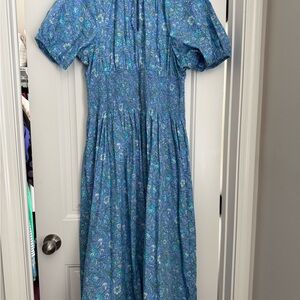 J. Crew Blue Floral Pleated Square Neck Sundress